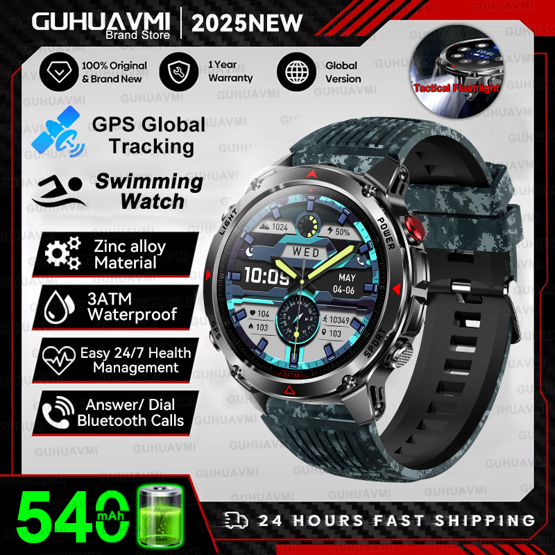 2025nuovo GPS sport Astuto Della Vigilanza Degli Uomini Bussola Altimetro Orologi Chiamata Promemoria Frequenza Cardiaca fitness 3ATM Impermeabile Smartwatch Esterno: marina militare Blu