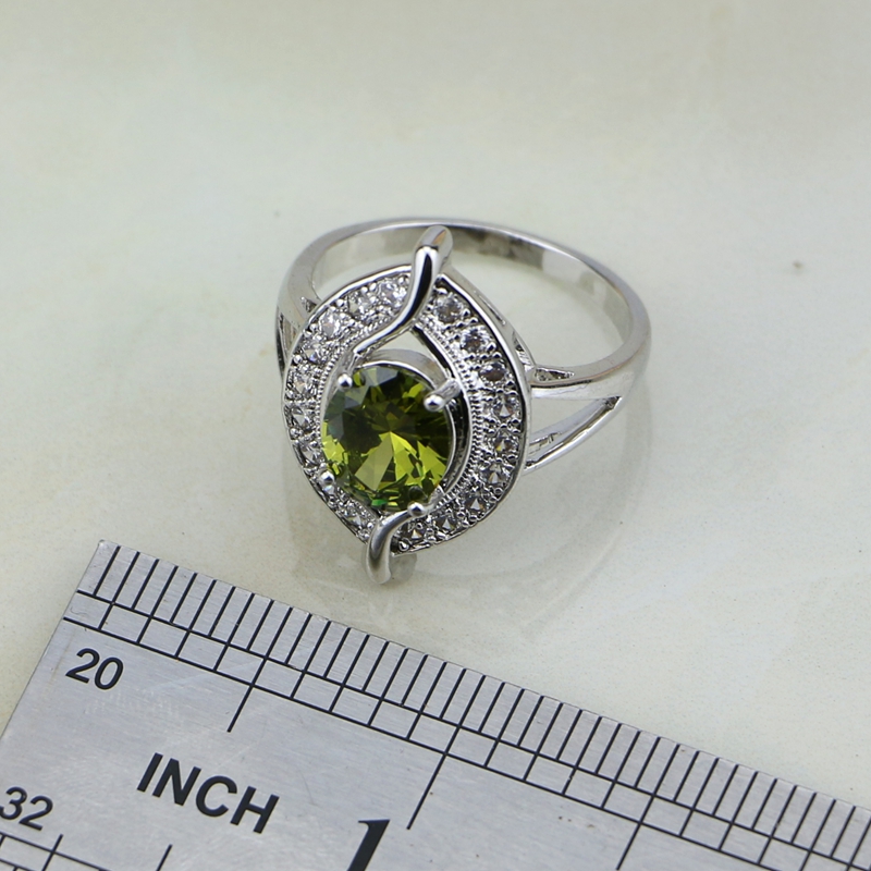 Auge Geformt Olivgrün Zirkonia Weiß CZ 925 Sterling Silber Schmuck setzt Für Frauen Hochzeit Ohrringe/Anhänger/halskette/Ring