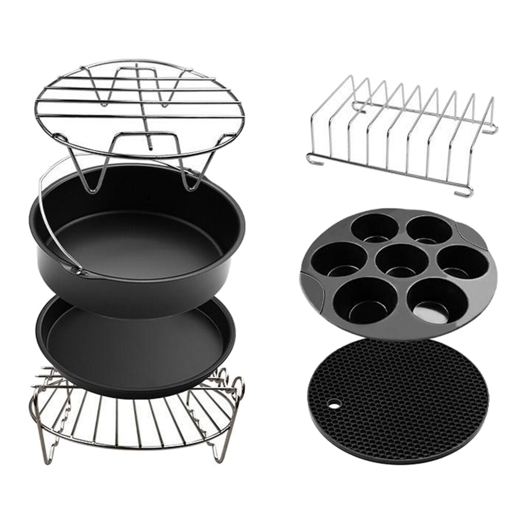 Air Friteuse Accessoires 7Inch, Set Van 7, Cake Vat, Pizza Pan, Cakevorm, rack, Siliconen Mat