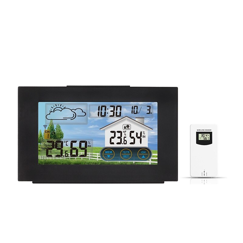 Weather Station Wireless Indoor Outdoor Sensor Touch Screen Digital Thermometer Hygrometer Weather Forecast Snooze Alarm Clock: 1 Sensor