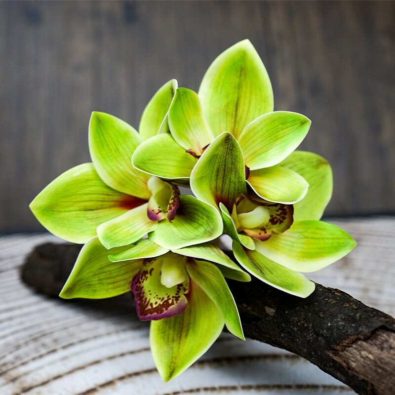 SunMade-ramo de orquídeas blancas de lujo, decoración para el hogar, decoraciones de otoño, Flores Artificiales, bricolaje, 4 Uds./lote: Green