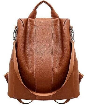 Female Anti-theft Backpack Classic PU Leather Solid Color Backpack Canta Shoulder Bag Black Brown: Brown