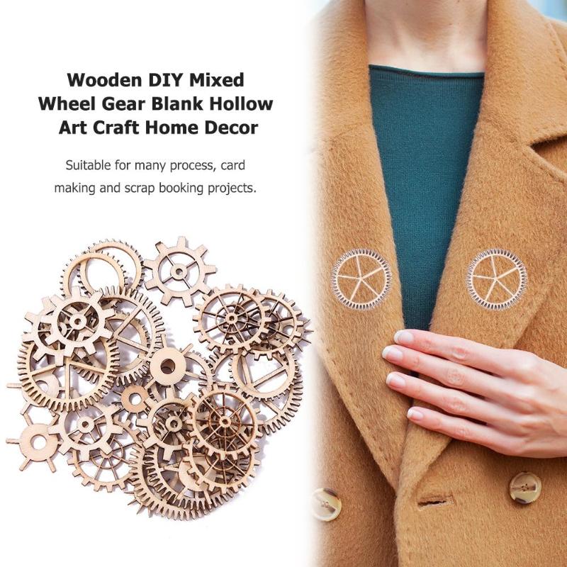 36pcs 20-36mm Houten DIY Gemengde Wheel Gear Blank Hollow Art Craft Home Decor Lichtgewicht Delicate Wiel gear Handgemaakte Craft Thuis