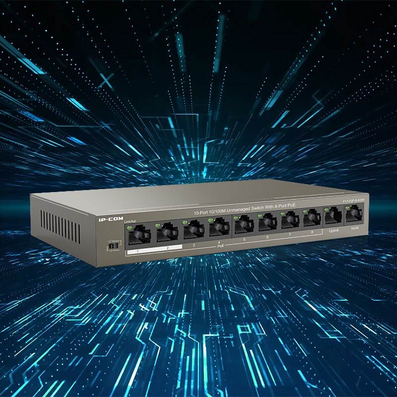 IPCOM F1110P-8-63W 8 + 2 Porte POE interruttore Ethernet VLAN 10/100Mbps interruttore di Rete per CCTV Macchina Fotografica del IP senza fili AP 250M Trasporto di Goccia