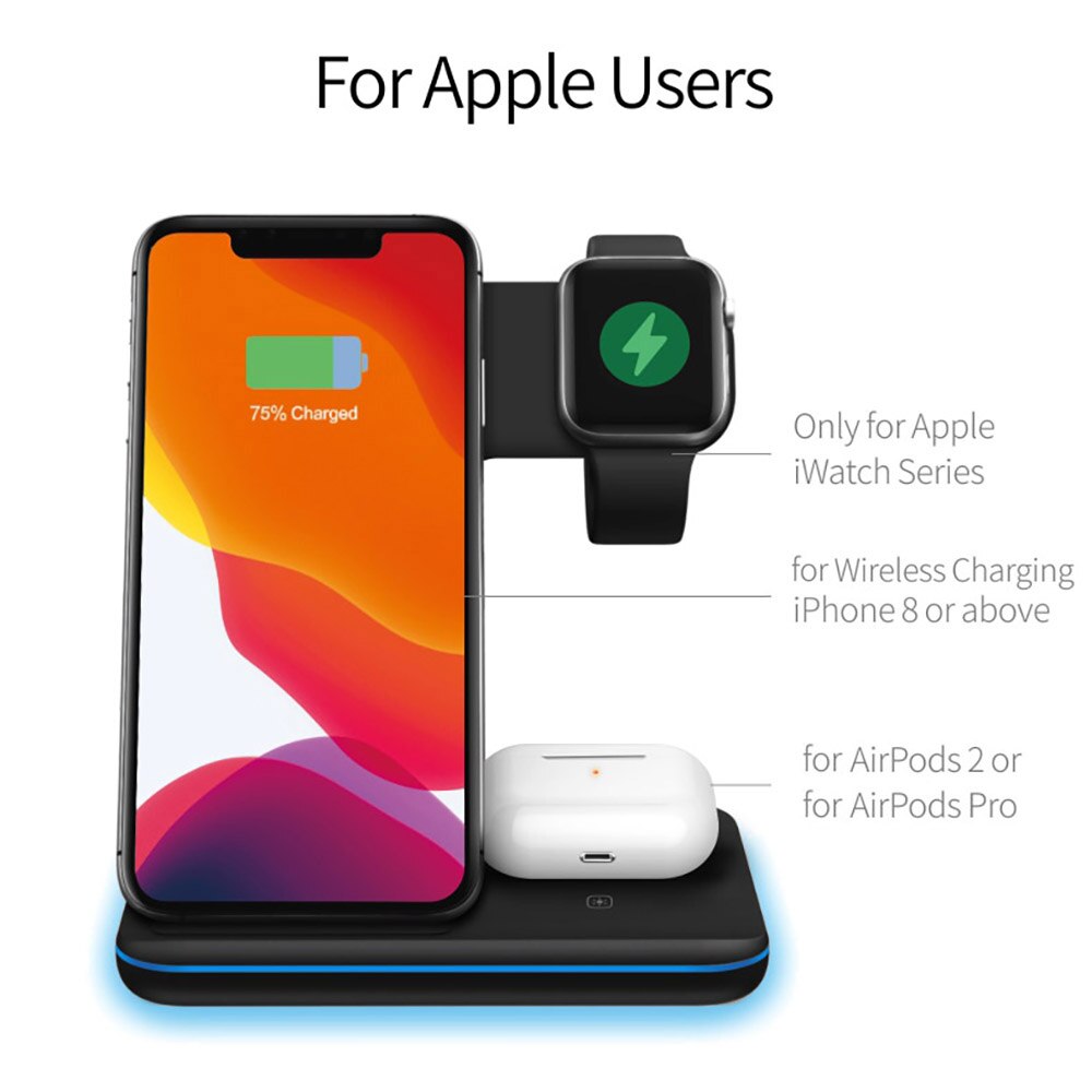 3 in 1 15w schnelllade-ladestation mit qi- 3 für iphone 12, 5 11 xs  s21  x 8 samsung galaxy watch 6 4 airpods pro und galaxy