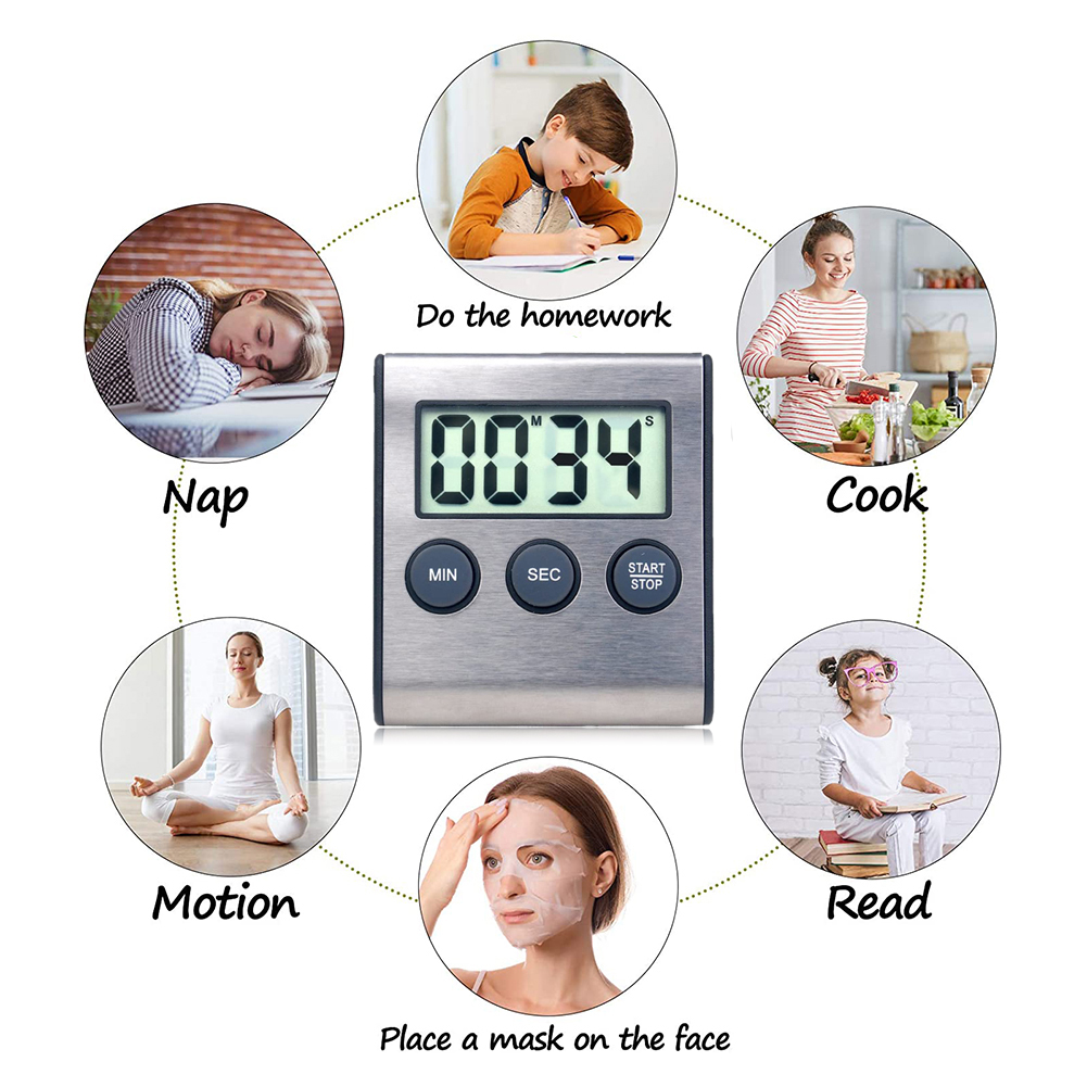 1 Pcs Large Magnetic LCD Digital Kitchen Countdown Timer Stopwatch Alarm Practical Cooking Alarm Clock With Stand Kitchen Timer