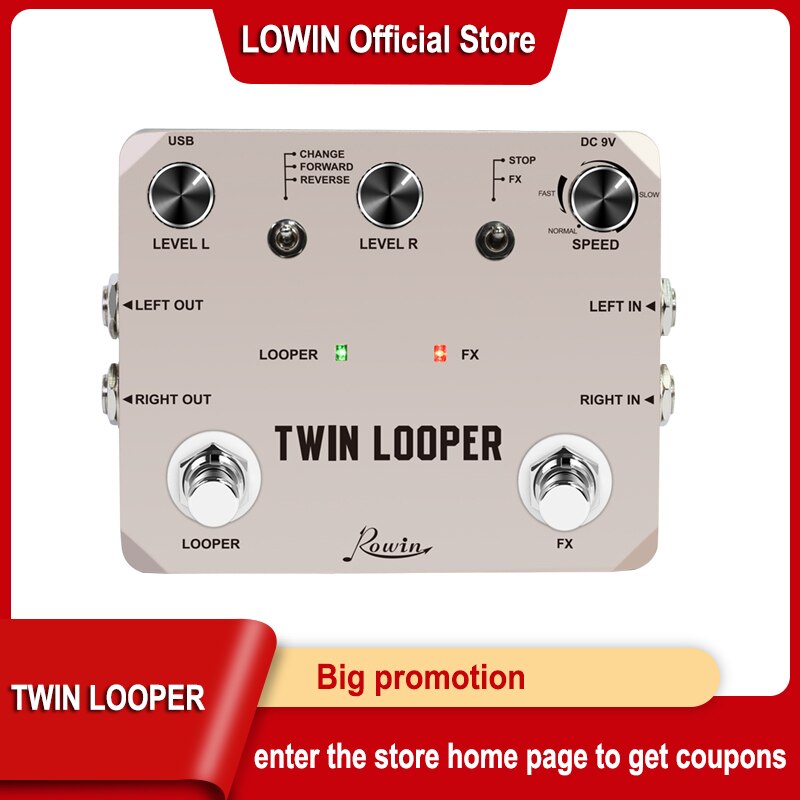 Rowin Twin Looper Station Electric Guitar Effect Pedal for Guitarists