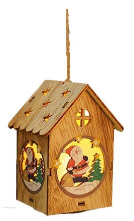 Houten Kerst kleine huis ornamenten Kerst houten huis kerstversiering gloeiende sneeuw huis: Santa Claus