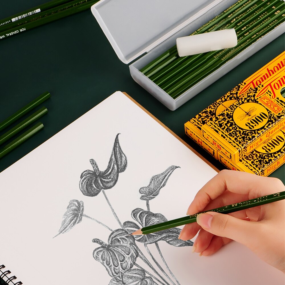 12pcs Japanese Tombow 8900 Wooden Pencils Classic Sketching Classic Hexagonal Wood Stationery Drawing Pencil Set