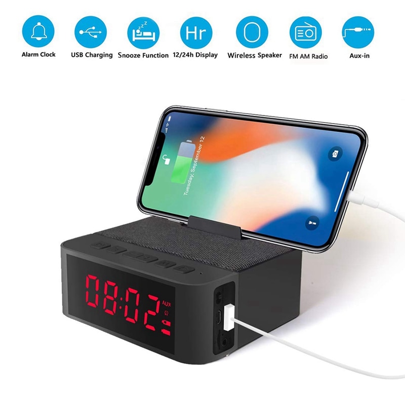 Digital Radio Alarm Clock All-In-One With Wireless Speaker,Am/Fm Radio,Usb Charging Port,Snooze,Ac And Battery Operated
