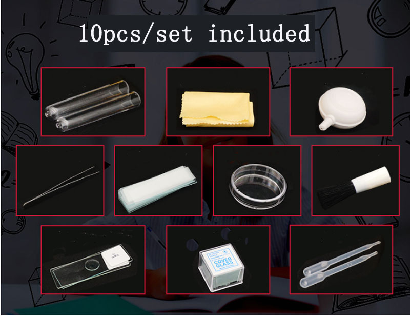 10pcs/11pcs Microscope Parts Tweezers Cover Glass Slides Paper Cloth Lamp Microscope Accessories For Making Specimen