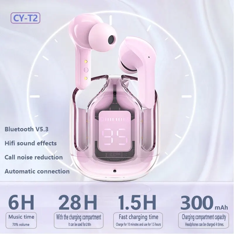 Bezprzewodowe słuchawki TWS Przezroczysty zestaw słuchawkowy douszny Bluetooth ENC Słuchawki sportowe LED Power Cyfrowy wyświetlacz Stereofoniczne słuchawki douszne