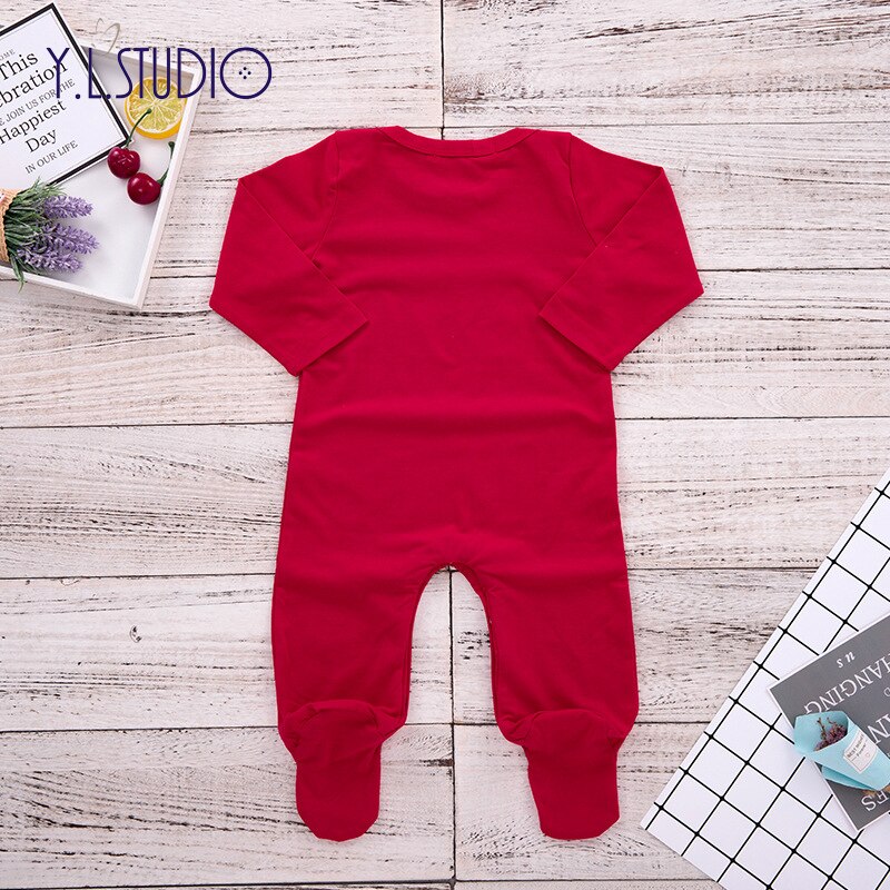 Baby Foot Romper Autumn Little Girl Cotton Christmas Costume Red Long Print Jumpsuit Year Costume for Toddlers Boy Overalls