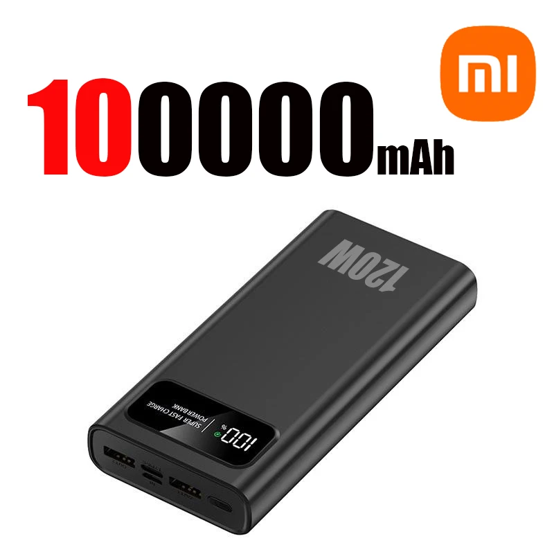 Xiaomi 120W Super Fast Charging 200000mAh Power Bank Ultralarge Capacity Digital Display Power Bank For iPhone External Battery: Red