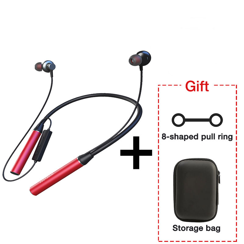 EARDECO 180-uurs uithoudingsvermogen Bluetooth-hoofdtelefoon Bass Draadloze hoofdtelefoon met microfoon Stereo nekband Koptelefoon Sportheadset TF-kaart: Rood