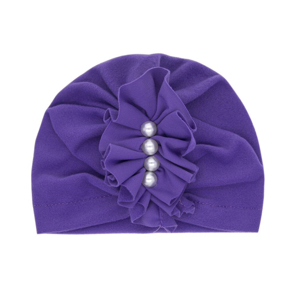 Chapeau imprimé pour bébé fille, 1 pièce, bonnet pour -né, accessoires de photographie en perle, printemps automne: Violet