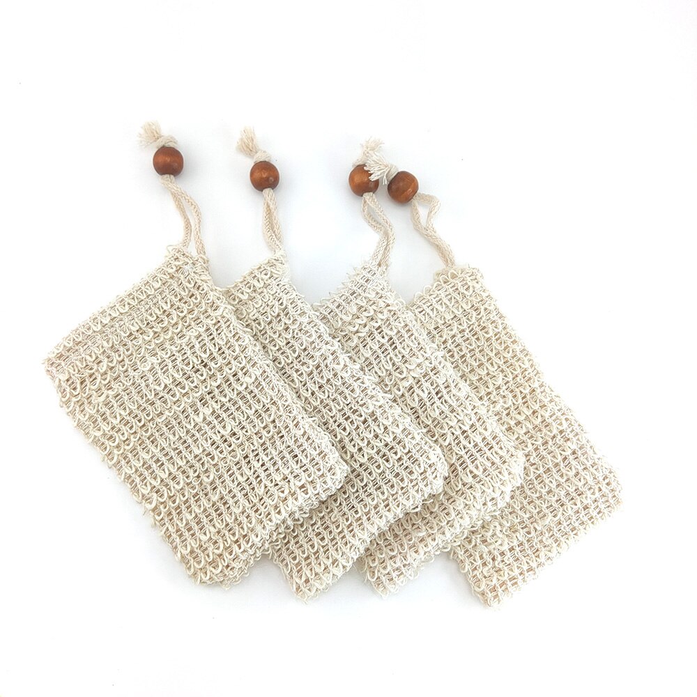 5Pc Natural Exfoliating Eco-firendly Soap Bag Organic Sisal Hemp Bag Soap Bags With Rope For Bathroom