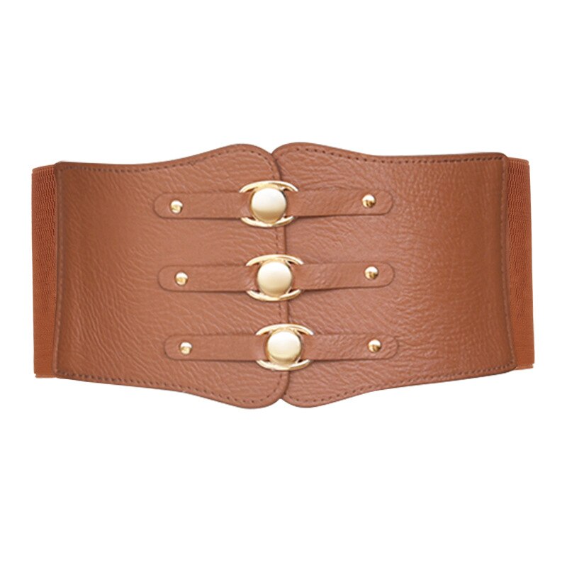 Cinturón ancho de piel sintética para mujer, cinturón de vestido elástico, corsé blanco y negro, pretina femenina: Brown