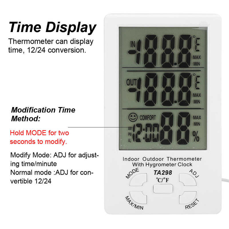 Electronic Temperature Humidity Meter Hygrometer Thermometer With Probe For Outd