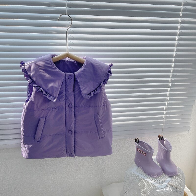 Nuovo autunno inverno neonate gilet imbottito in cotone collo con volant tinta unita stile coreano bambini gilet dolci per bambini