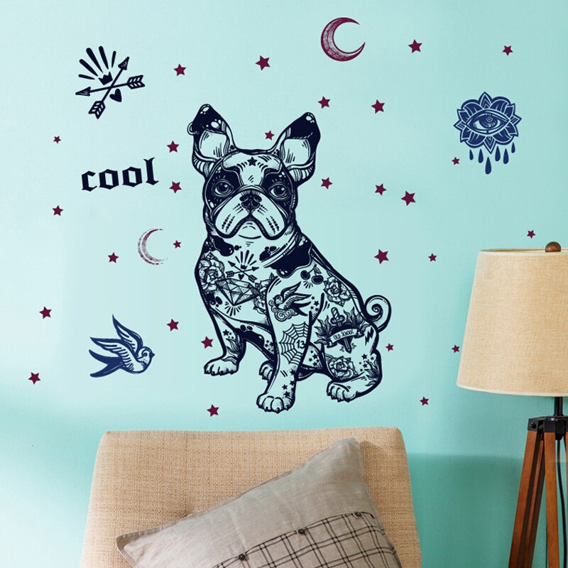 Autocollant mural en PVC pour chien bouledogue français, décoration pour chambre d'enfant, pour salle de bain, accessoire de décoration murale
