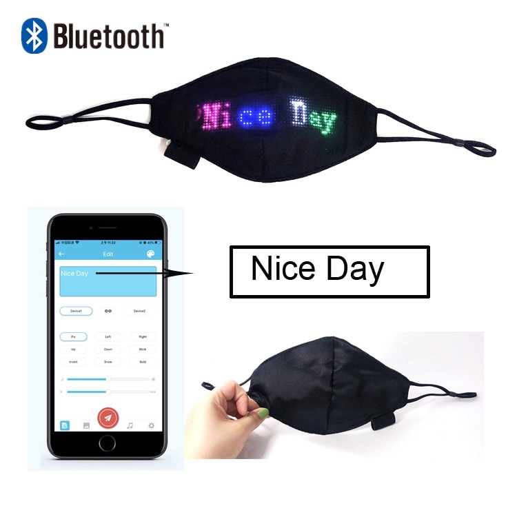 Bluetooth Programmable Led Face Mask Luminous Scrolling Message Display Board Men and Women Carnival Music Party Christmas