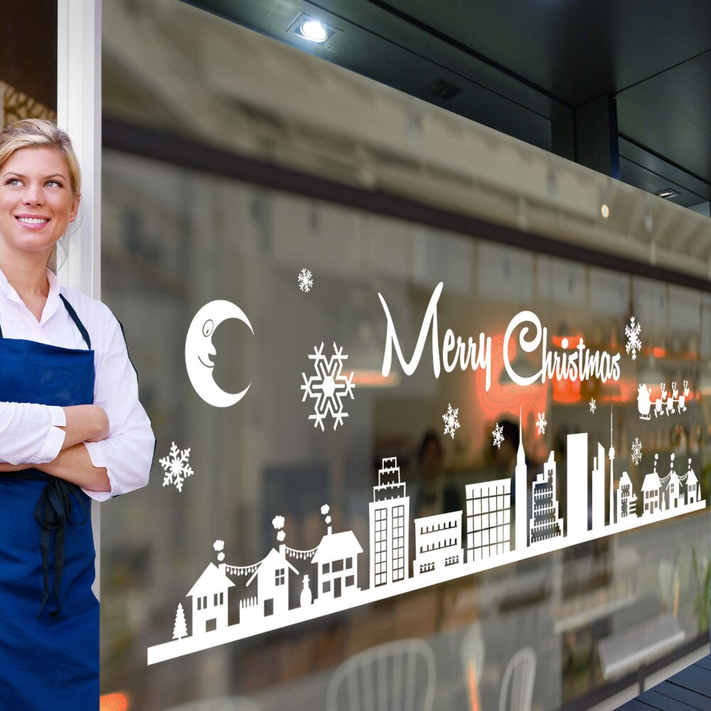 Frohe Weihnachten Aufkleber Weihnachten Display Shop Fenster Vinyl Aufkleber Neue Stadt Szene Wand Aufkleber Nach Farben Wandbild Tapete LA768