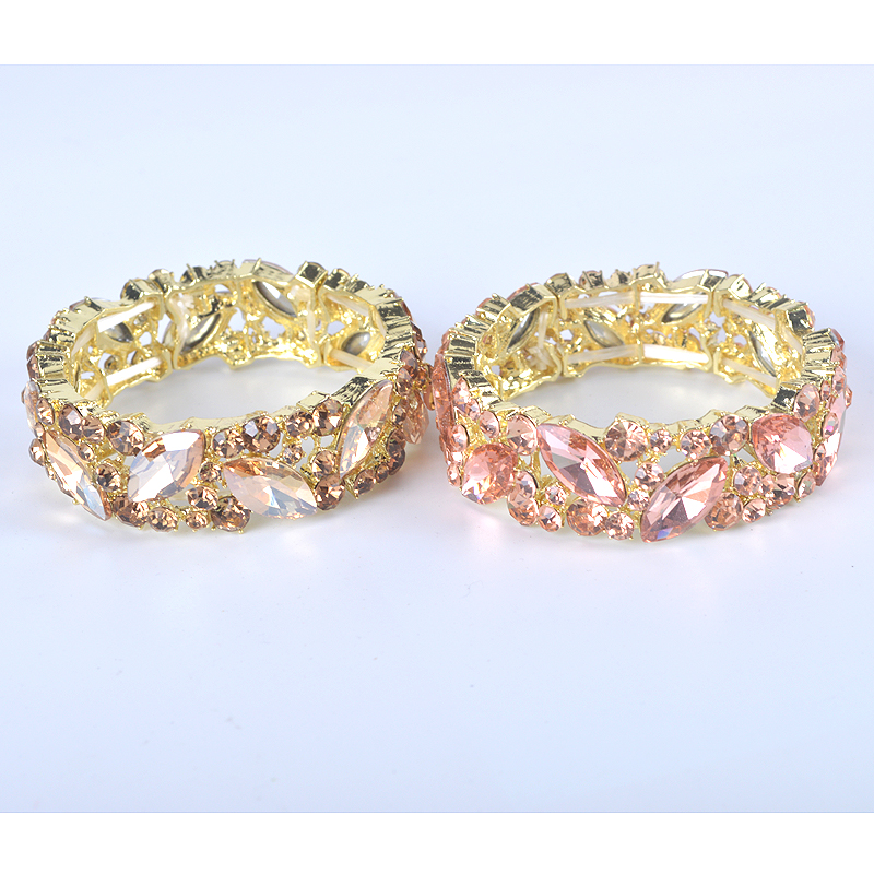 Eenvoudige Ab Kleur Crystal Manchet Armbanden Armband Grote Brede Stretch Bangle Sieraden Giften Voor Vrouwen Bruiloft Accesorios