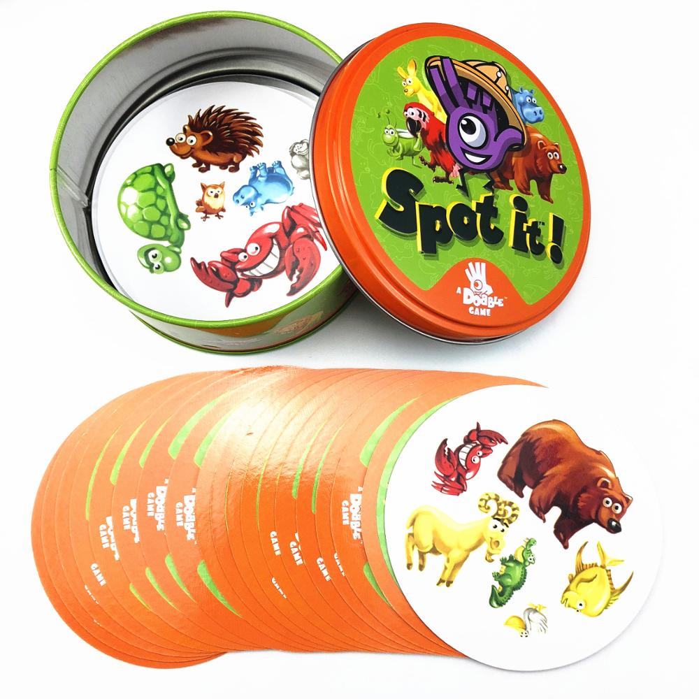 Dobble Spot Het Kaartspel Speelgoed Ijzeren Doos Sport 55Pcs Kaarten Kids Board Games Kaarten Dieren: Animal Jr