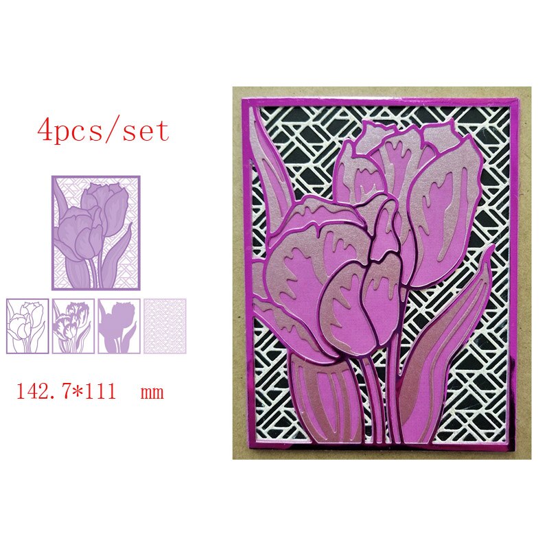 Flerlags bakgrunn skjæring dør blomster tulipan påfugl kirke fiske scener døcut for gjør-det-selv scrapbooking papirkort: Bilde 4