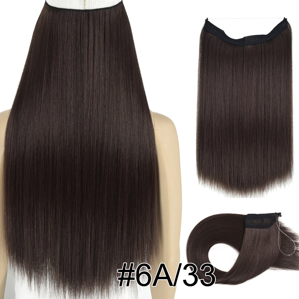 Topreety Halo Hair Extensions Onzichtbare Elastische Draad Verborgen Haarstukken Geen Clip Hittebestendige Synthetische Vezel TPYLS90: 6A-33