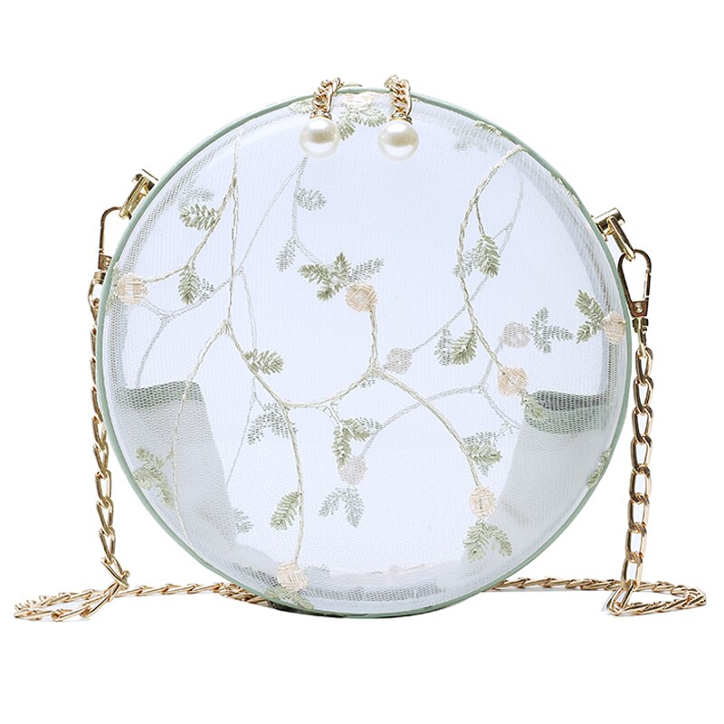 Transparente Runde Umhängetasche - Floral PVC - Perlen & Ketten Deko - Einzelner Riem - Lady Stil