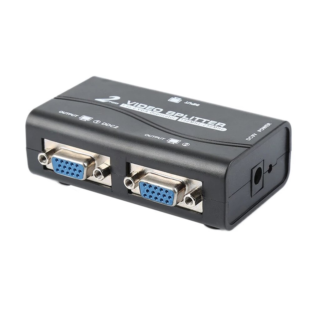 2 Port 1 PC to 2 Monitor 1 to 2 Split Screen VGA Splitter Video Splitter Duplicator Adapter with USB cable Portable Black