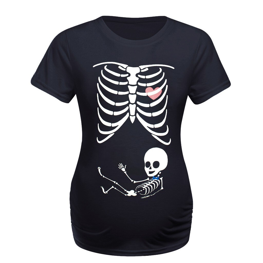 Femmes maternité manches courtes squelette imprimé hauts T-shirt vêtements décontractés enceinte chemise en mousseline pour enfants chemise pour enfants