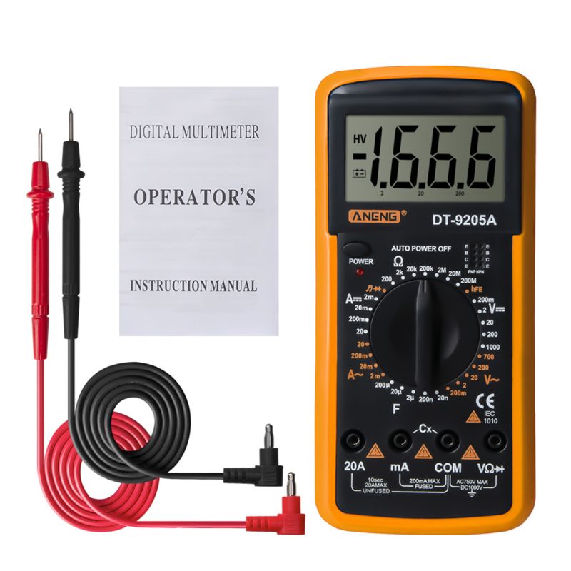 DT9205A Digital Multimeter hFE AC DC Triode Diode Resistance Amp Electric Tester U50A: Yellow