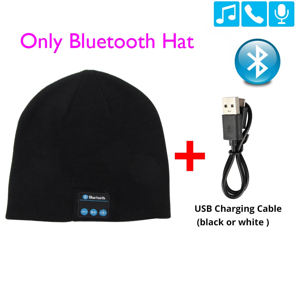 Bluetooth Headphone Winter Hat Warm Beanie Music Cap With Gloves Wireless Bluetooth Earphone Speaker With Mic Sport Hat Headset: Only Black Hat