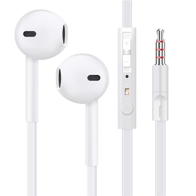 3.5mm kablede hodetelefoner med mikrofonhodetelefoner for apple iphone 8 7 12 plus x xs max xr ipod huawei xiaomi kablede hodetelefoner: Flattråd hvit
