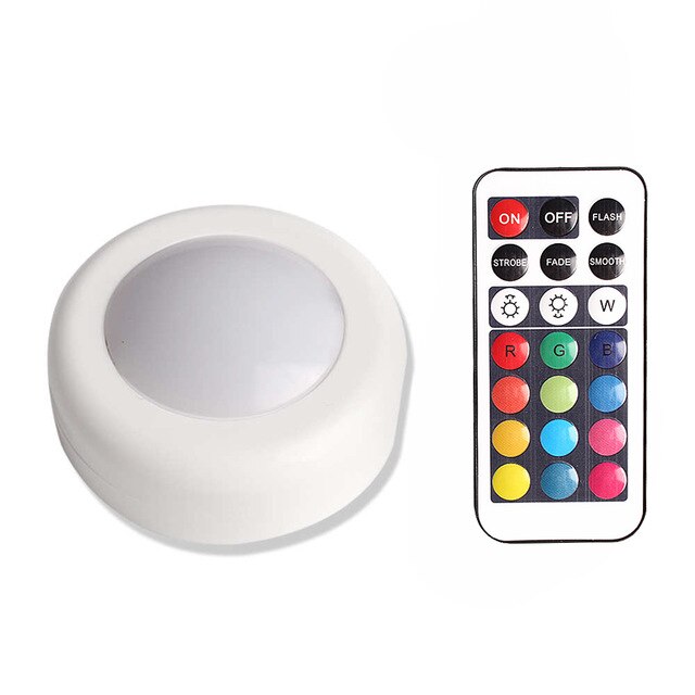Dimmable RGB LED Lights Kitchen Lamp Touch Sensor Wardrobe/Closet/Cabinet Night Light Puck Light with Remote Controller 12 Color: 1 Lamp 1 Controller