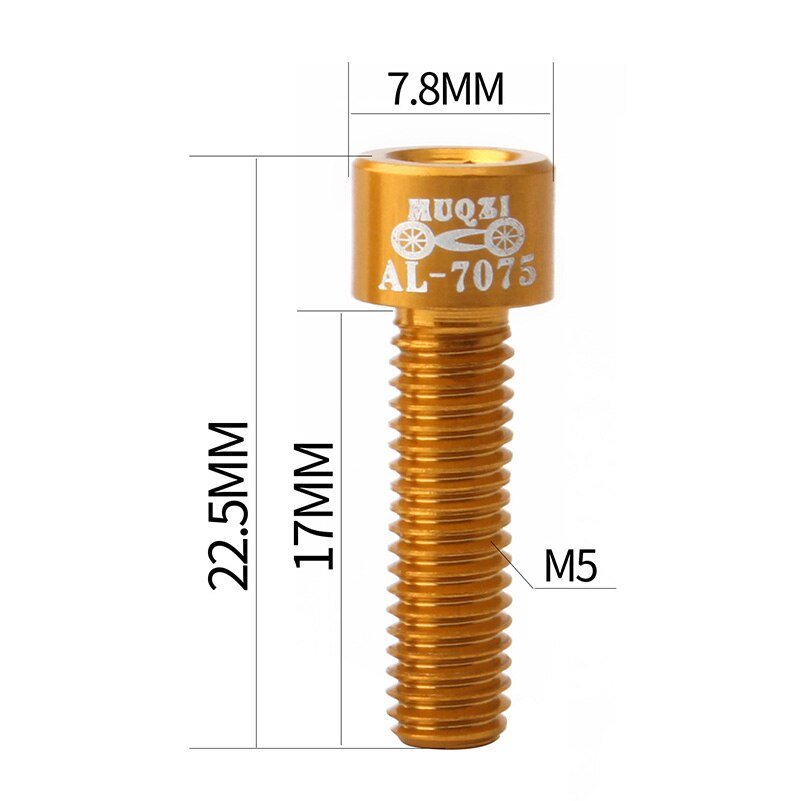 Muqzi-parafuso de haste de bicicleta m5 x 17mm, 4 peças, ultraleve, liga de alumínio 7075, peças fixas para guidão de montanha e estrada