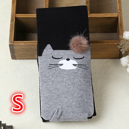 Meisjes stijlen herfst leggings voor baby kids katoen warm prinses meisjes kinderen broek mooie kat warmer kind leggings: Black Size  S