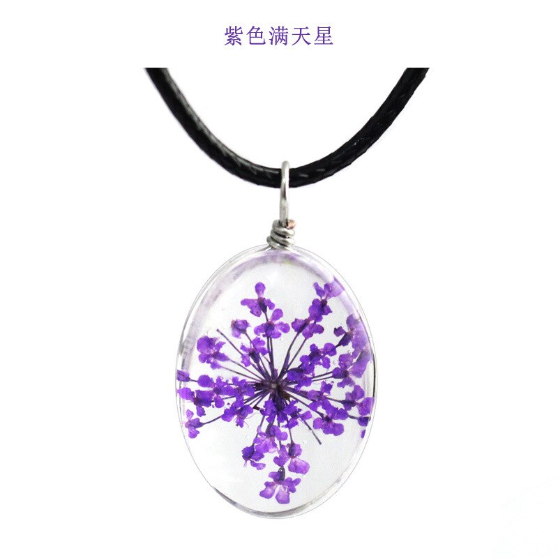 Classic Handmade Dried Flower Clover Jewelry Accessories Unisex Luck Transparent Glass Various Shapes Pendant Necklace