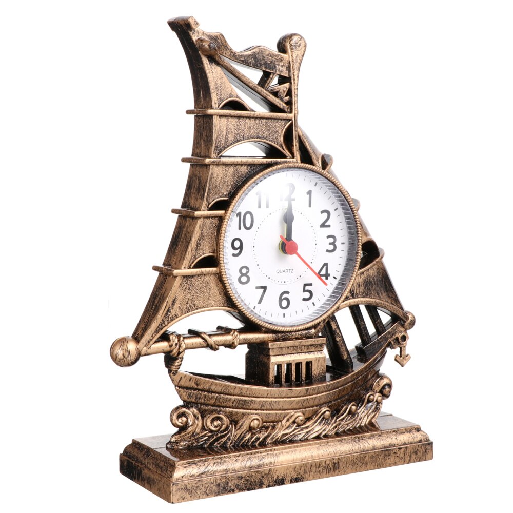Sailboat Sculpture Alarm Clock Luxury Retro Alarm Clock Novelty Table Desk Clock: Default Title