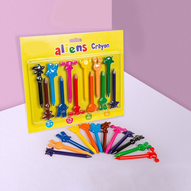 -12PCs 12 Colors Alien Crayon Cute Children Students Graffiti Pens Painting Drawing Stationery Supplies