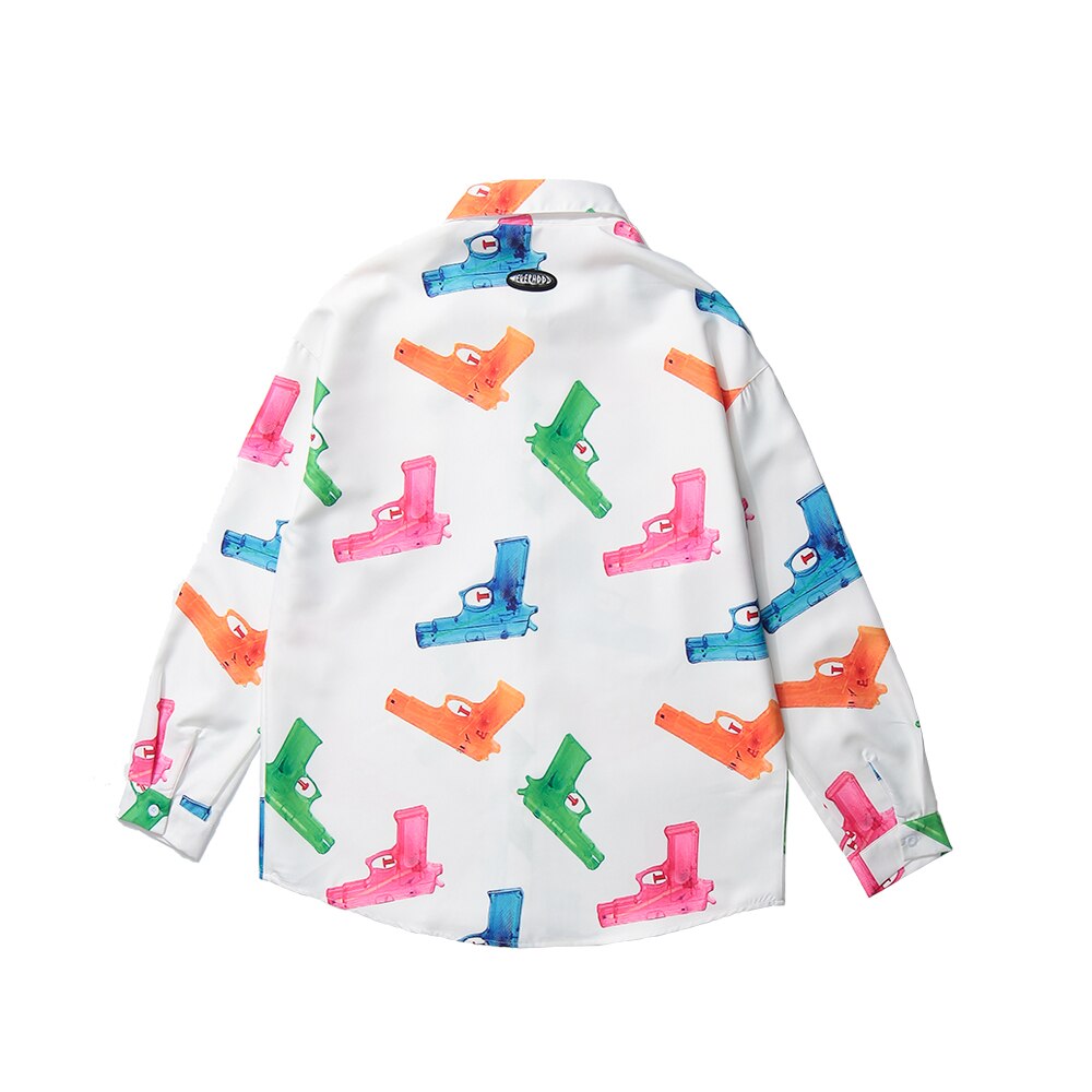 Lindsey asetus vintage leluaseet print pitkähihaiset mekkopaidat harajuku casual napit paita katuvaatteet hip hop miesten topit