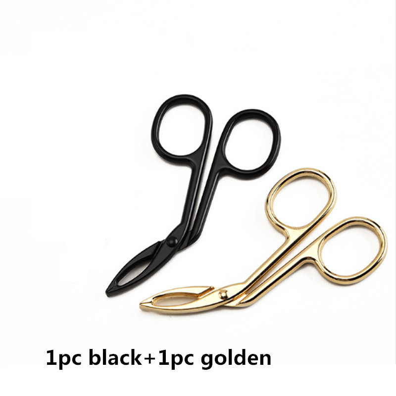 2 pinzas para cejas, lote de 2, para depilar el rostro, tijeras de maquillaje, recortador cosmético, cortapestañas, pinzas para cejas, herramienta de maquillaje.: 1 pieza dorada 1 pieza negra
