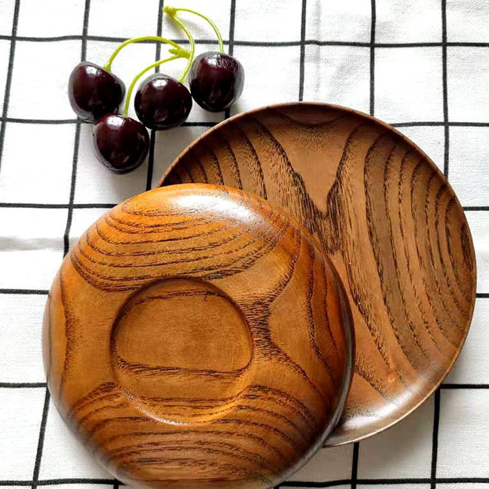 Ronde Houten Plaat Set Natuurlijke Acacia Hout Schotel Platen Cake Dessert Serveerschaal Japanse Sushi Plaat Houten Servies
