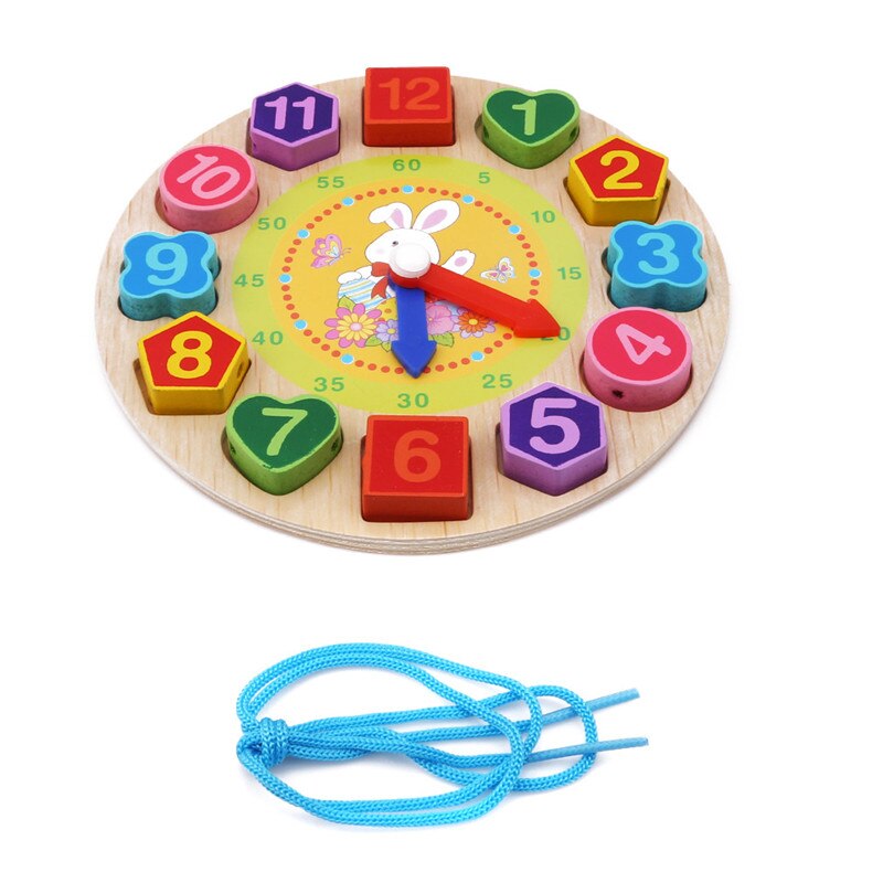 Kinderen Houten Puzzel Speelgoed Cognitieve Digitale Klok Digitale Houten Horloge Jigsaw Speelgoed Cartoon Threading Montage Speelgoed