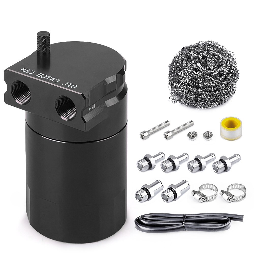 300ml Aluminum Oil Catch Can Kit Reservoir Fuel Tank Engine Polish Baffled Car Universal Oil Catch Can Kit With adapter Black: black