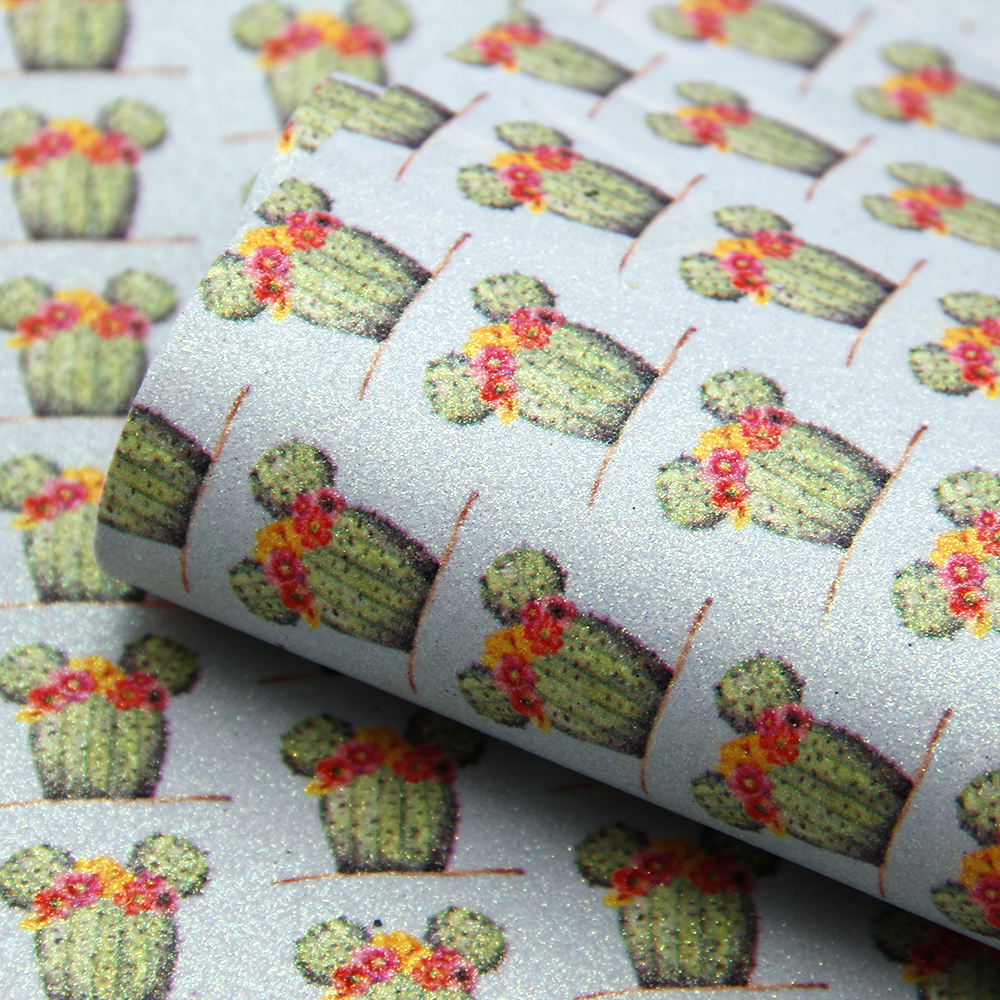 20*34cm kaktus dyr trykt fint glitter kunstlæder til fremstilling af hjemmetekstil øreringe telefon sag bogomslag ,1 yc 7779