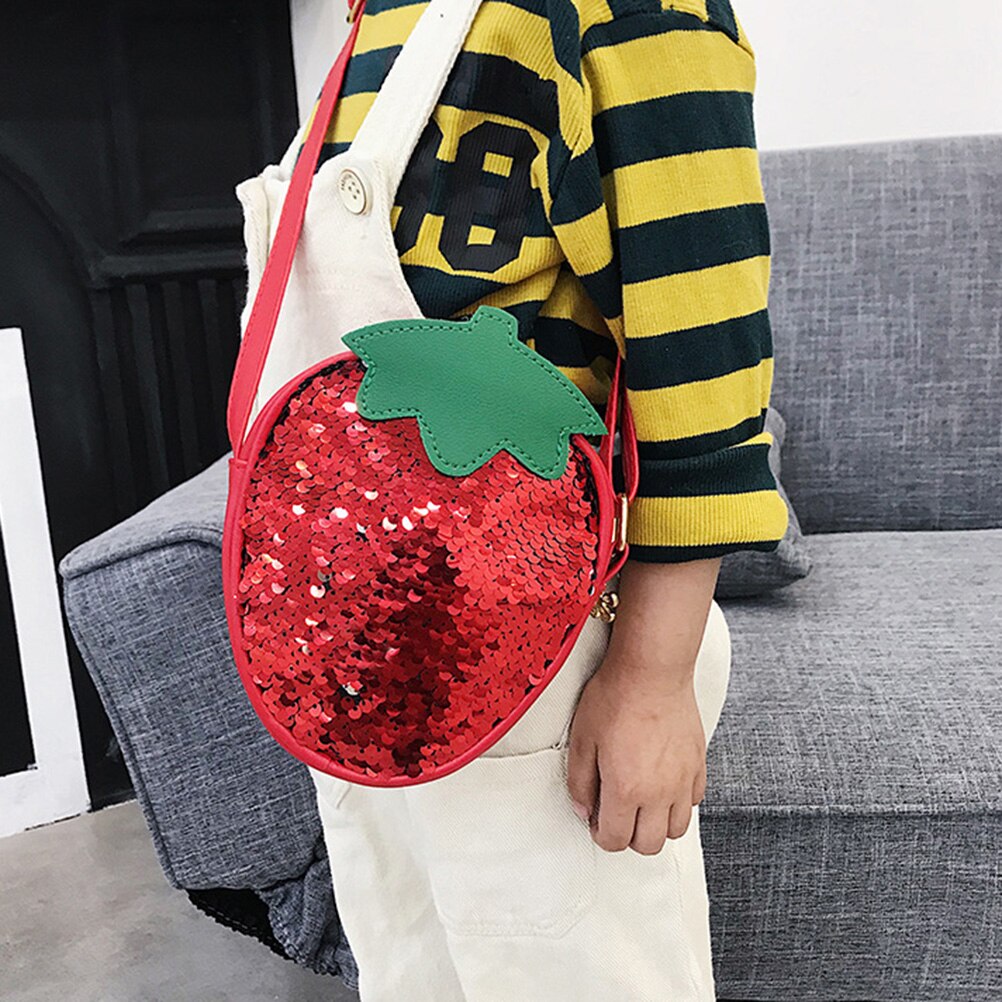 Kids Children Sequins Strawberry Pineapple Crossbody Handbags Girls PU Round Messenger Shoulder Bag Handbags Fruit Bags